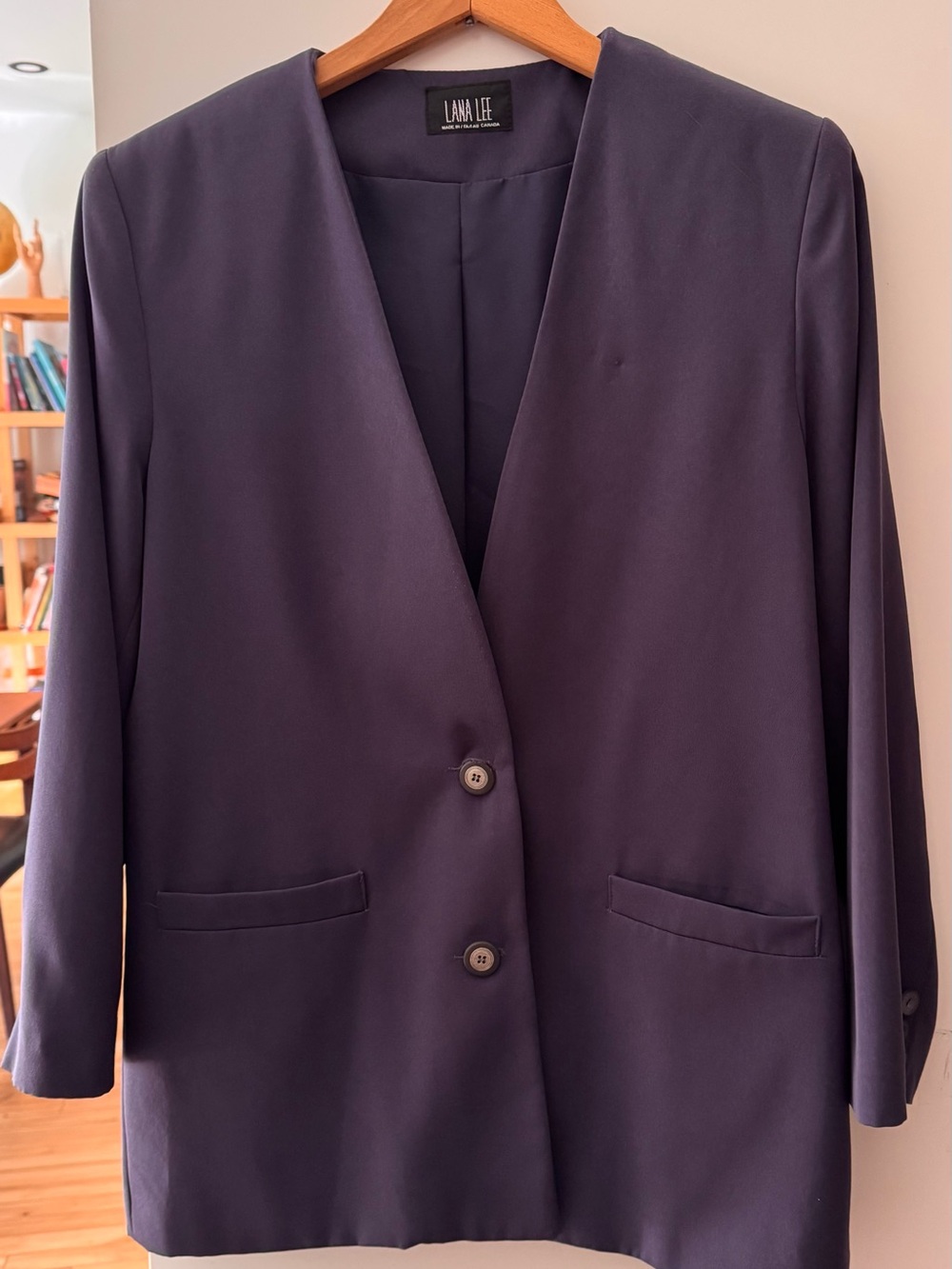 Vintage Lana Lee Purple Longline Collarless Blazer Size 10 Made in Canada